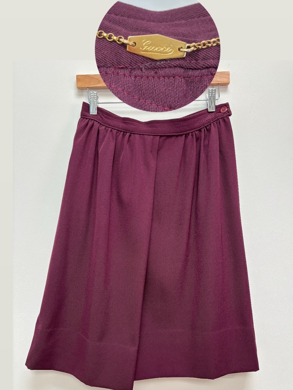 Vintage 1970s Gucci 100% Wool Burgundy A-Line Skirt Made in Italy S